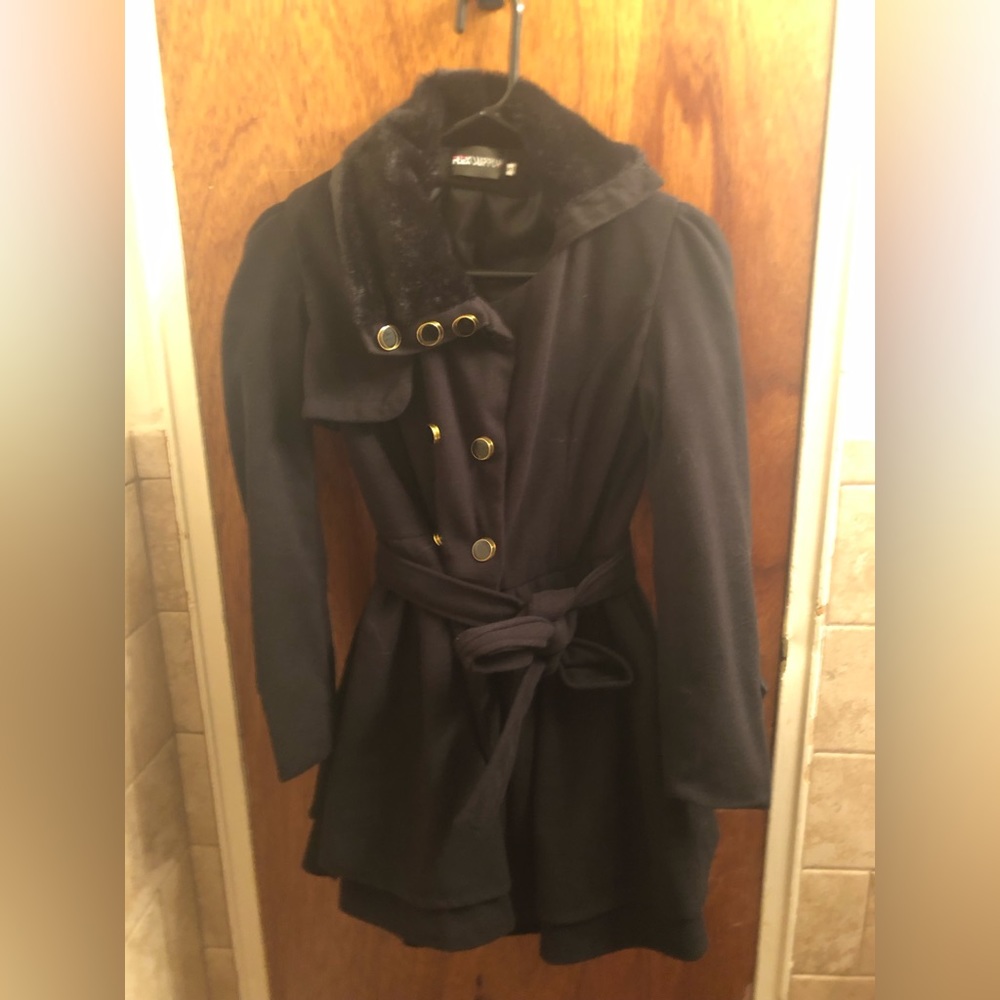 Black Faux Fur Collar Peacoat Size Small Brand New Never Worn